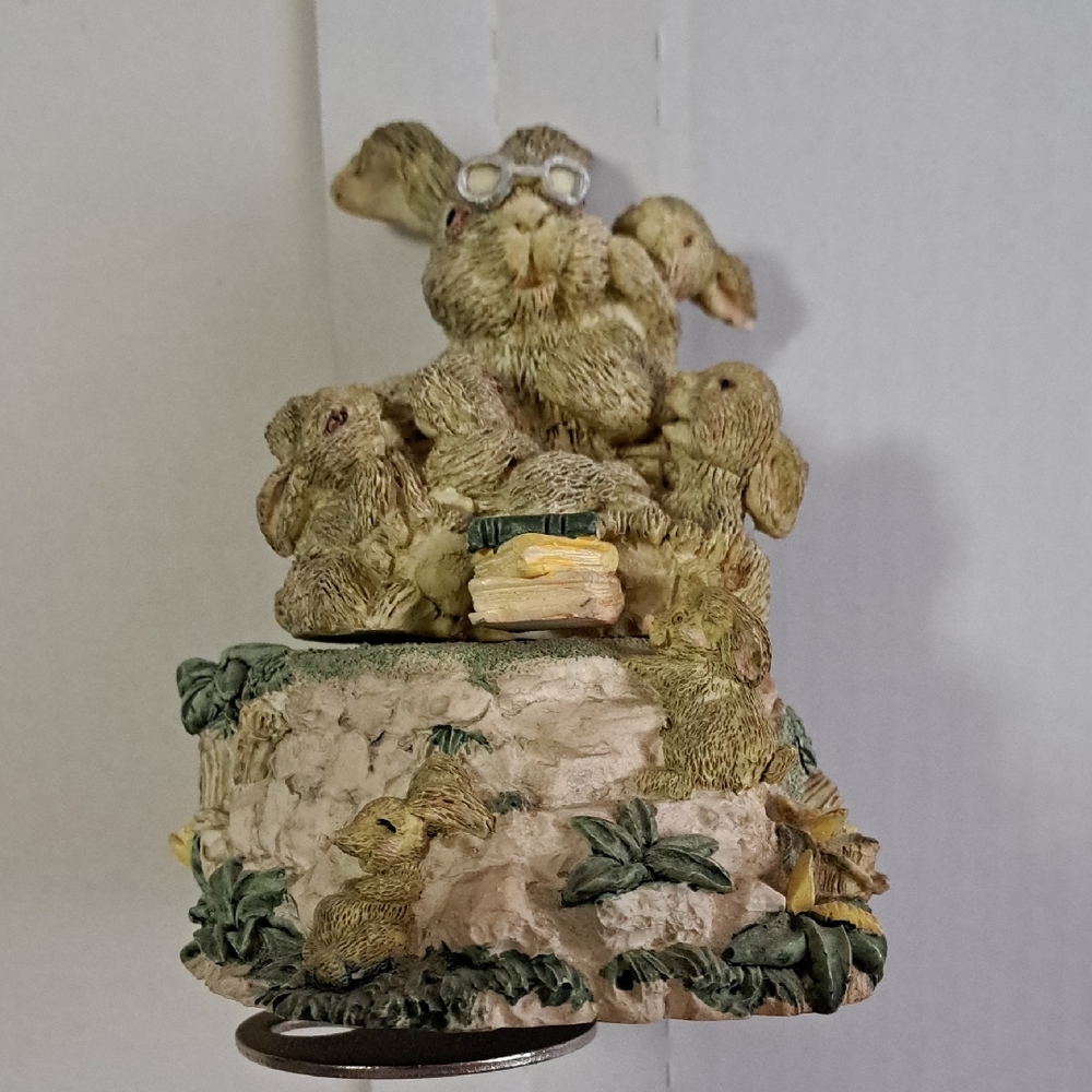 Whimsical Rabbit Family Figurine - Brown and Green Tune Name Peter Cotton Tail